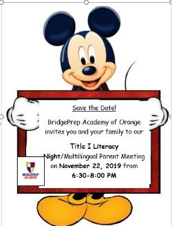 BPA of Orange 2019-2020 Literacy Night Save the Date 